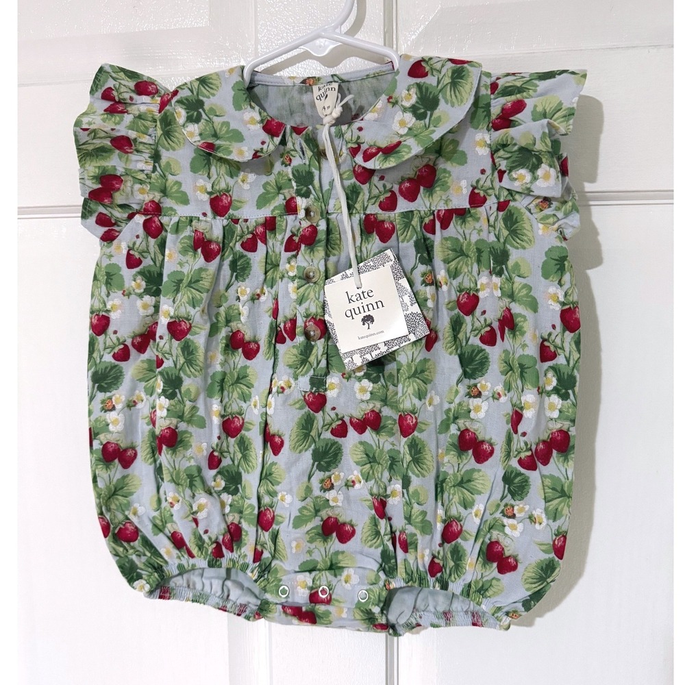 Kate Quinn Mini Strawberry Vine Flutter Sleeve Bubble Romper 18-24M NWT